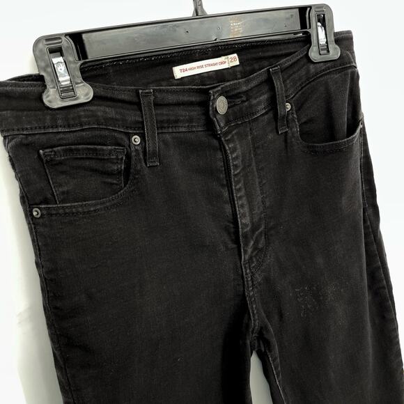 Levi’s 724 Women's High Rise Straight Leg Crop Jeans Size 28 Black Stretch - Picture 2 of 10